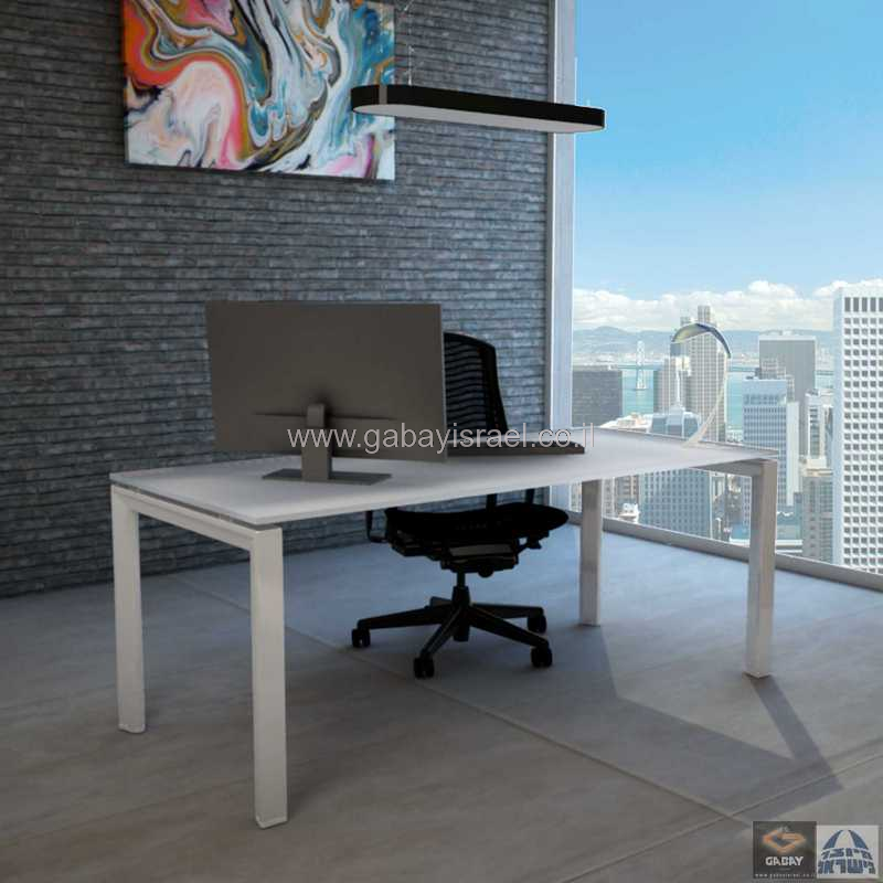 שולחן כתיבה זכוכית  Sapir רגל בצבע לבן ללא מסתור 