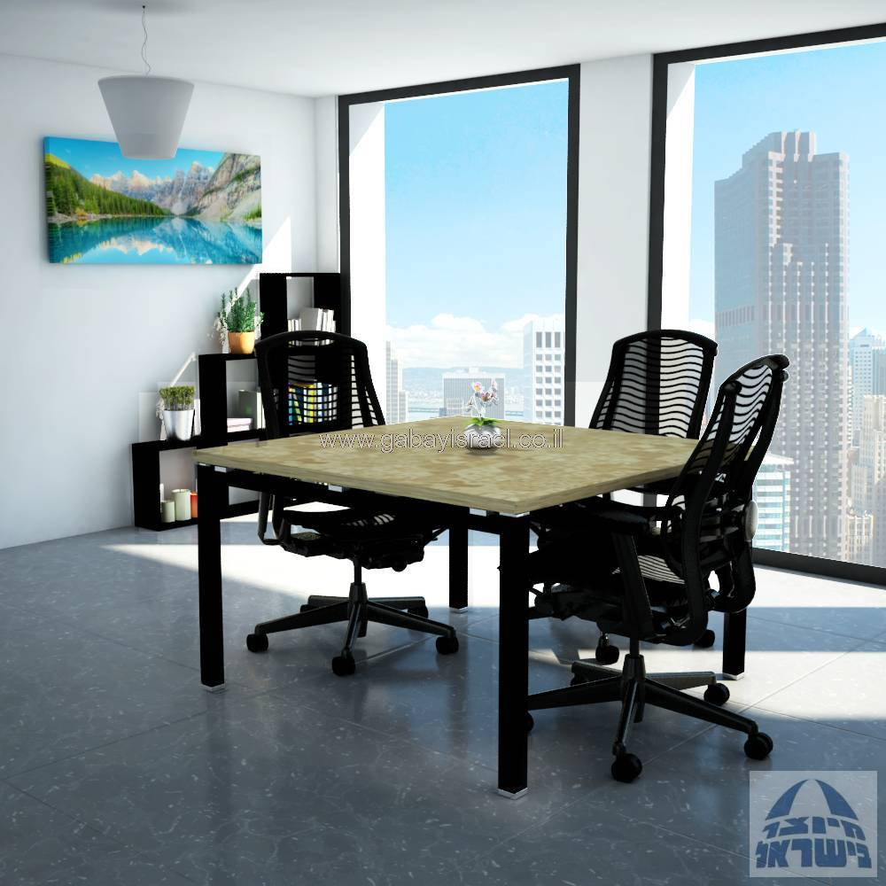 ROTEM - שולחן ישיבות יוקרתי רגל שחורה -  בגודל 120X120 ס''מ