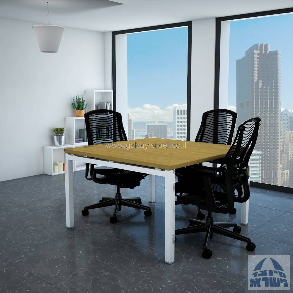 ROTEM - שולחן ישיבות יוקרתי רגל לבנה -  בגודל 120X120 ס''מ