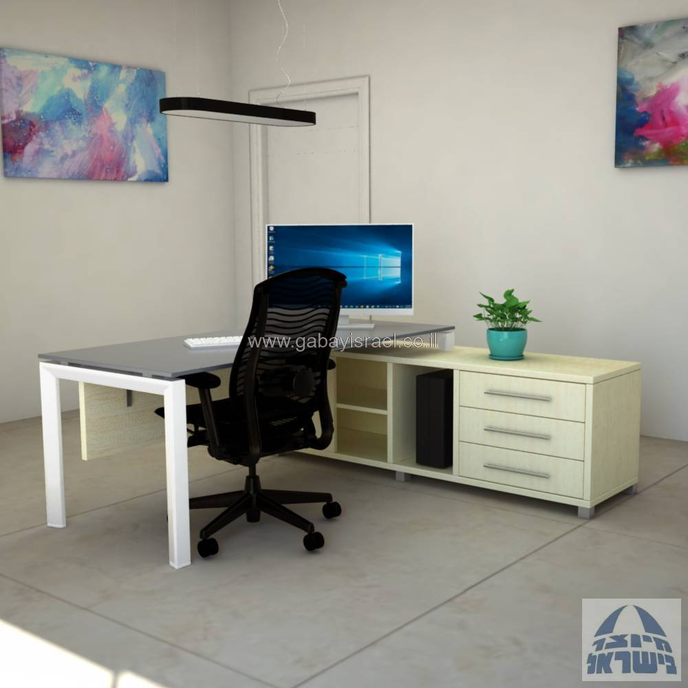 מערכת מנהלים יוקרתית זכוכית אפורה דגם SAPIR רגל לבנה