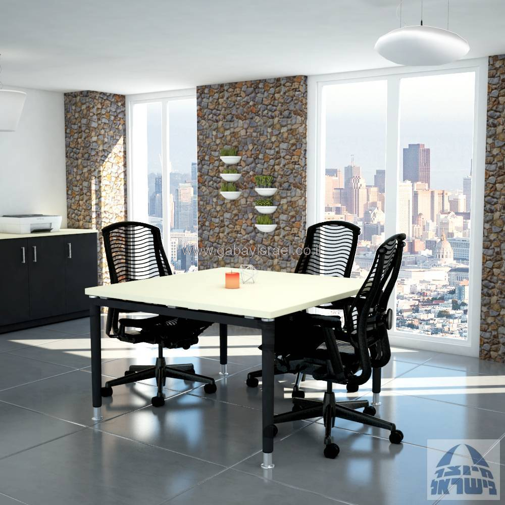 TOMER - שולחן ישיבות יוקרתי רגל שחורה -  בגודל 120X120 ס''מ