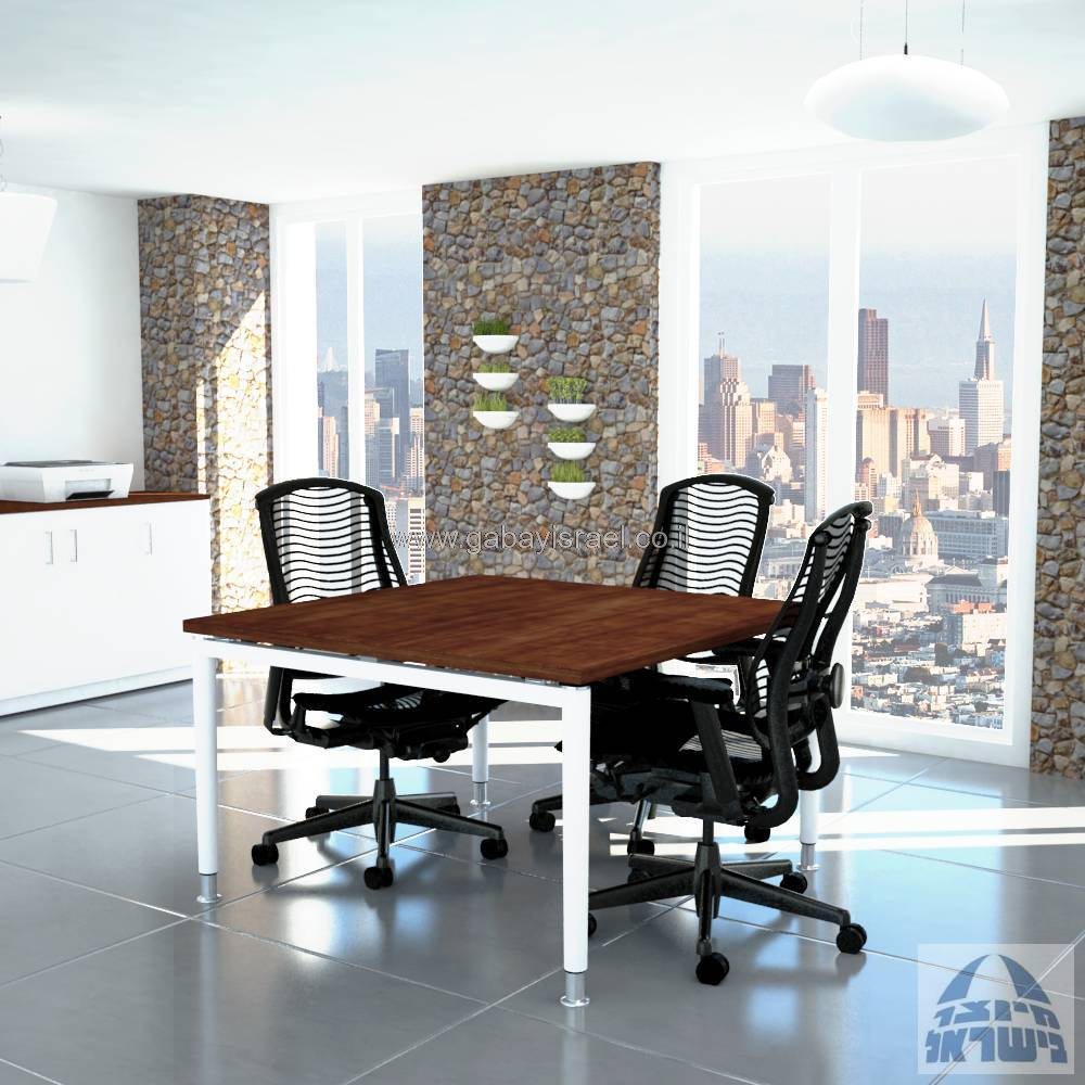 TOMER - שולחן ישיבות יוקרתי רגל לבנה -  בגודל 120X120 ס''מ