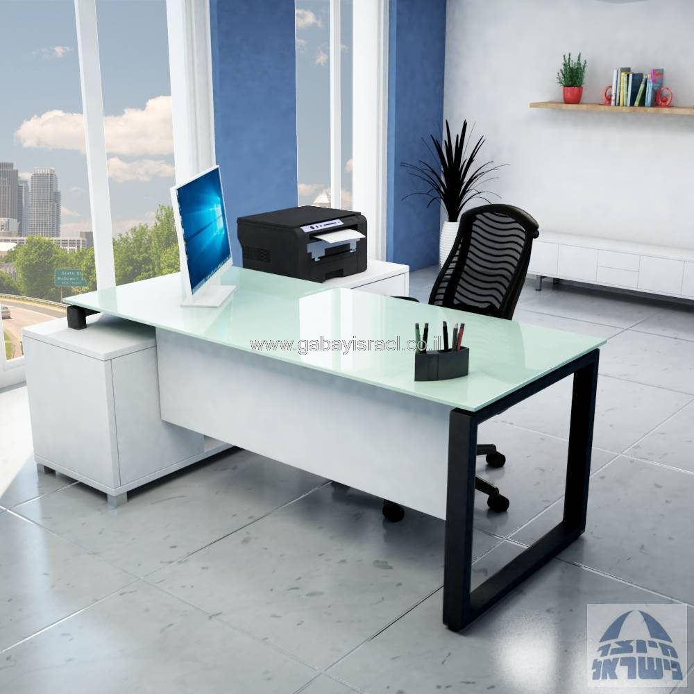 מערכת מנהלים יוקרתית זכוכית לבנה דגם Window רגל שחורה