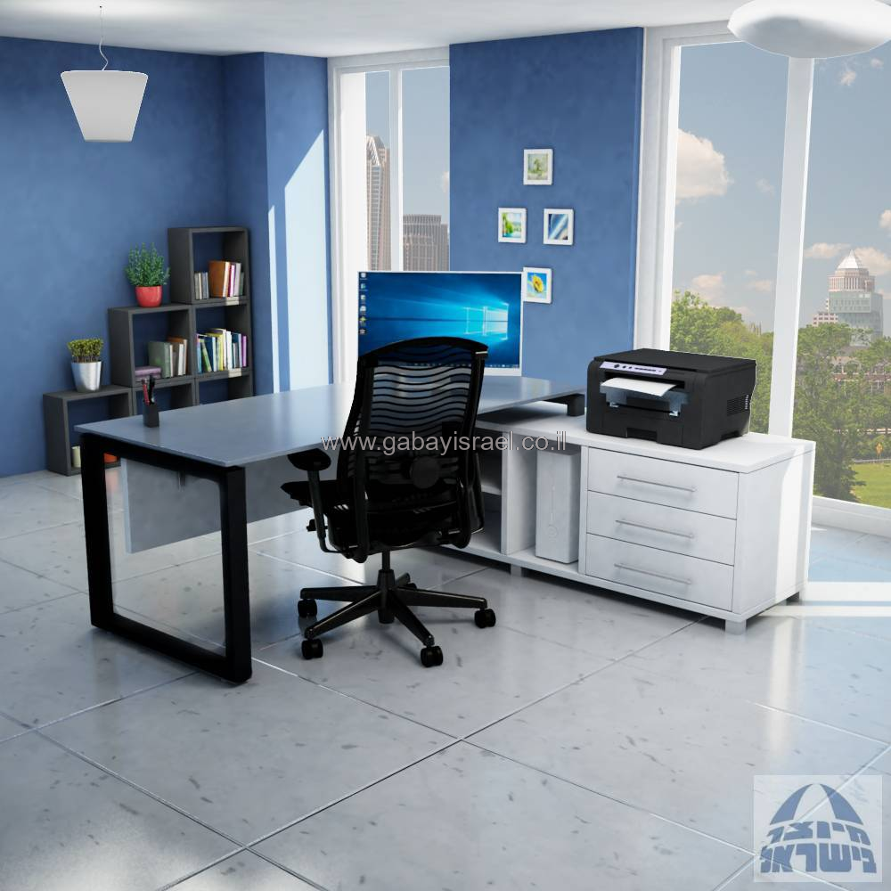 מערכת מנהלים יוקרתית זכוכית אפורה דגם Window רגל שחורה