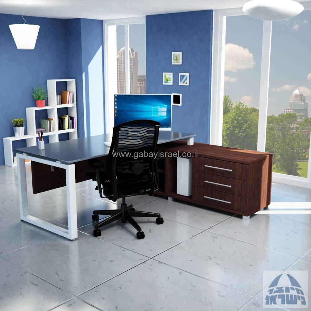 מערכת מנהלים יוקרתית זכוכית אפורה דגם Window רגל לבנה