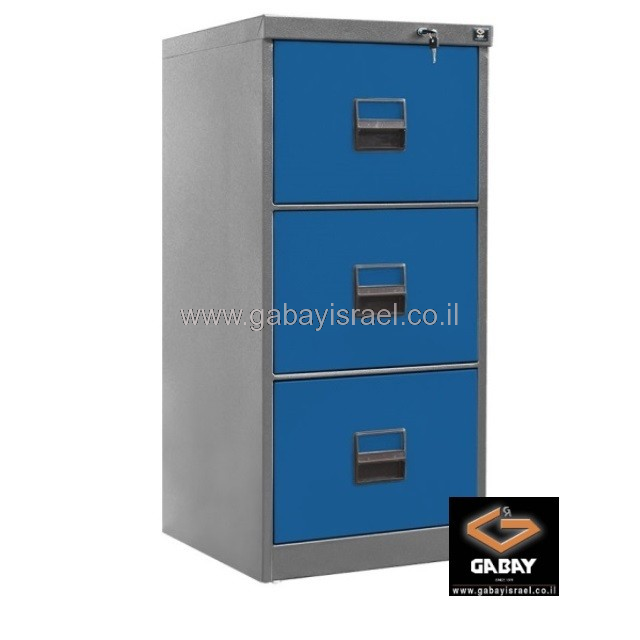 כוננית מתכת לבנה עם 3 מגירות לתליית תיקי סופר פייל