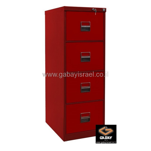 כוננית מתכת 4 מגירות לתיקי משרד תלויים בצבע חום בז'