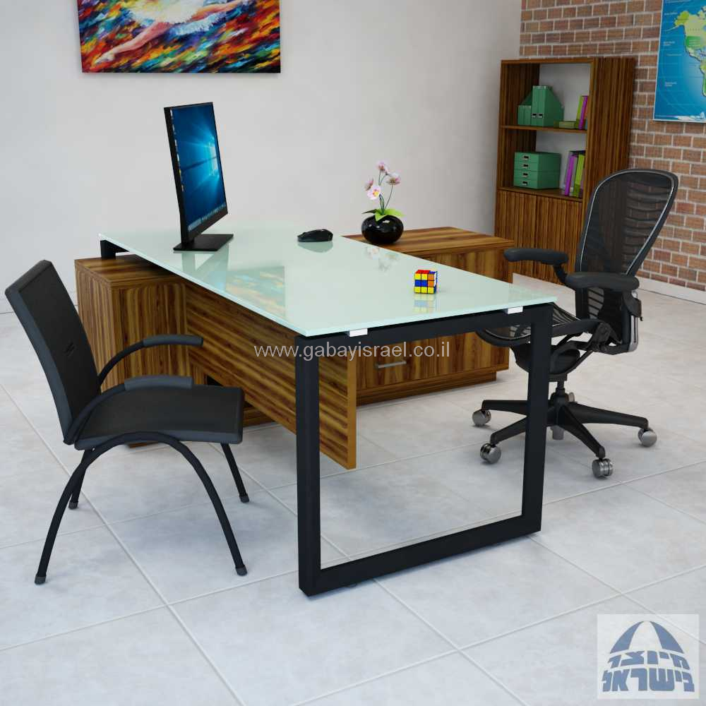 מערכת מנהלים יוקרתית זכוכית לבנה דגם Diamond רגל כסופה