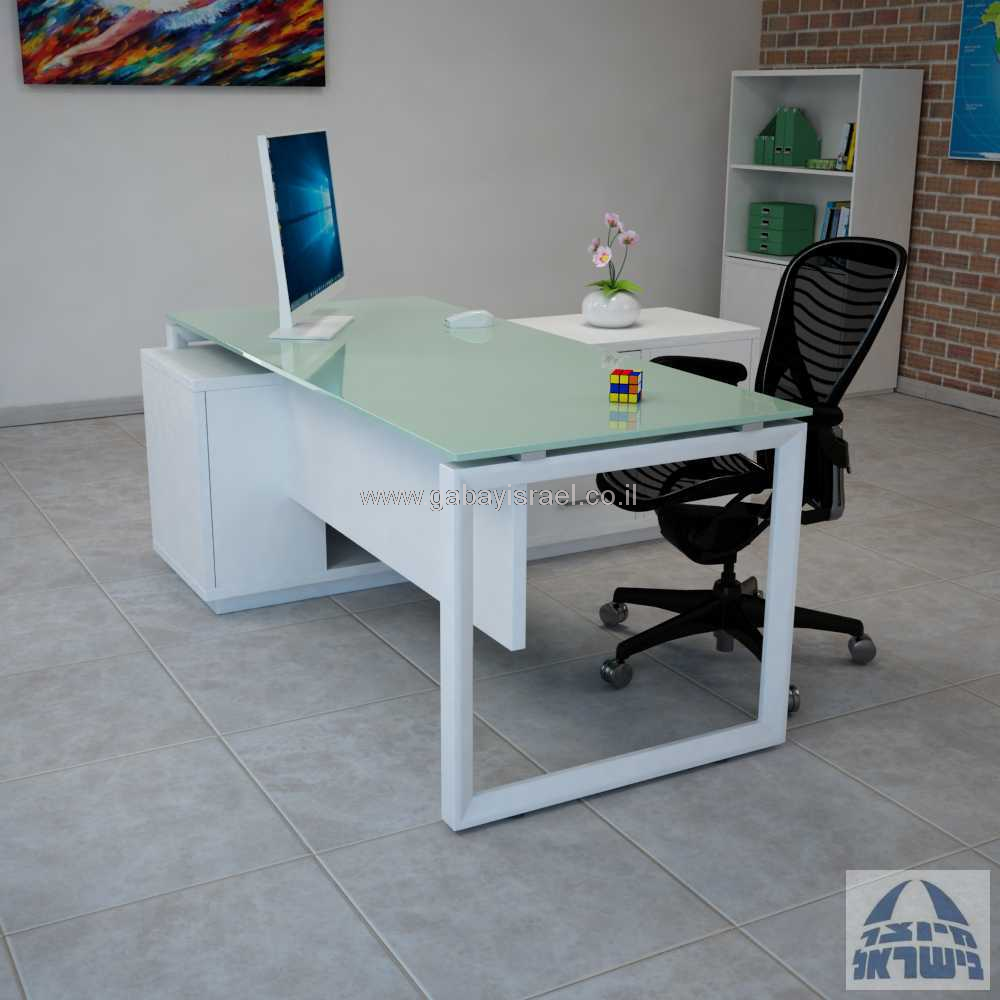 מערכת מנהלים יוקרתית זכוכית לבנה דגם Diamond רגל כסופה