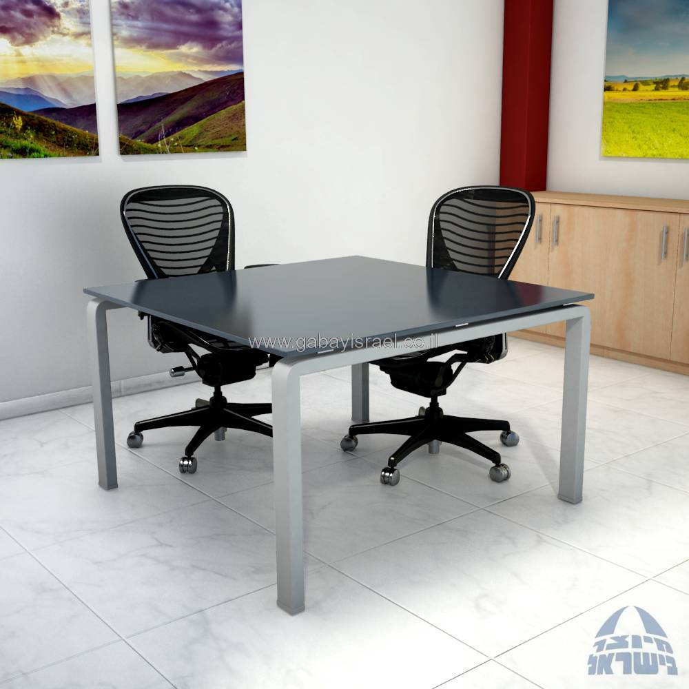 MORO - שולחן ישיבות זכוכית אפורה -רגל כסופה -  במידה 120X120 ס''מ