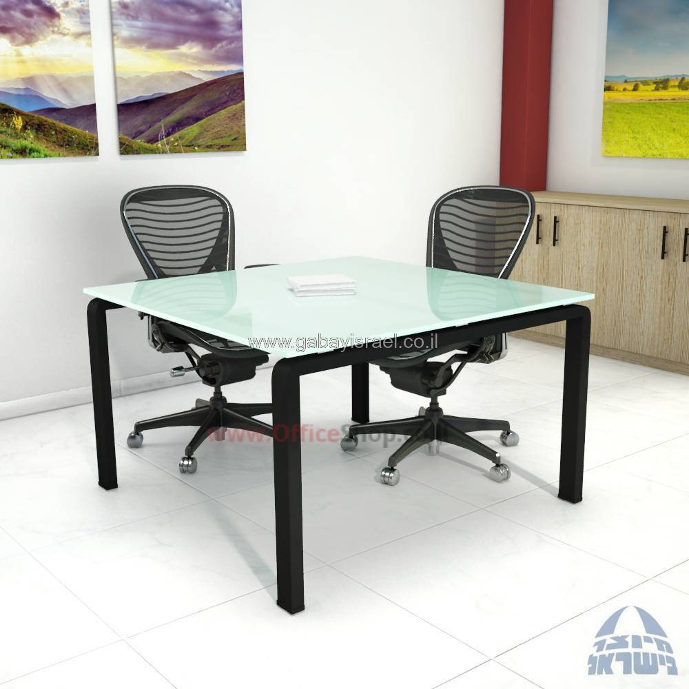 MORO - שולחן ישיבות זכוכית לבנה -רגל כסופה -  במידה 120X120 ס''מ