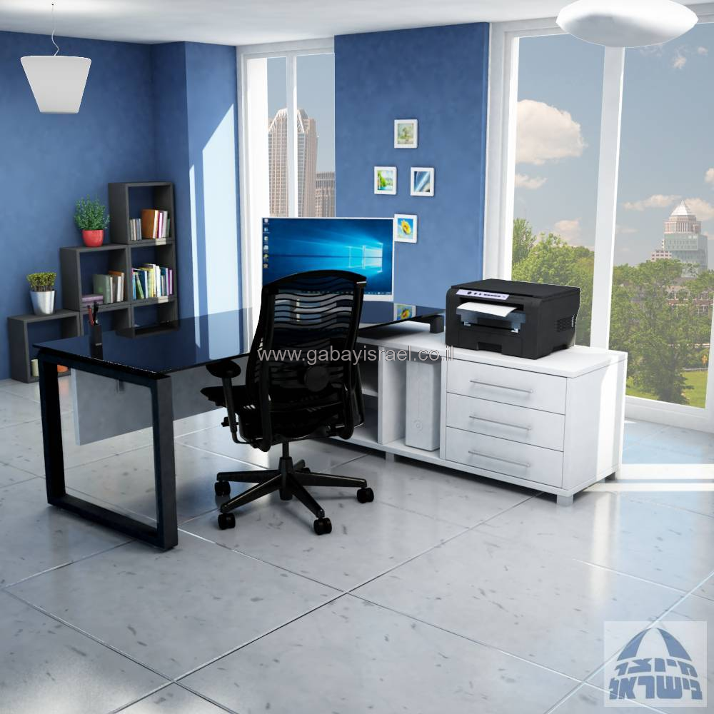 מערכת מנהלים יוקרתית זכוכית שחורה דגם Window רגל כסופה