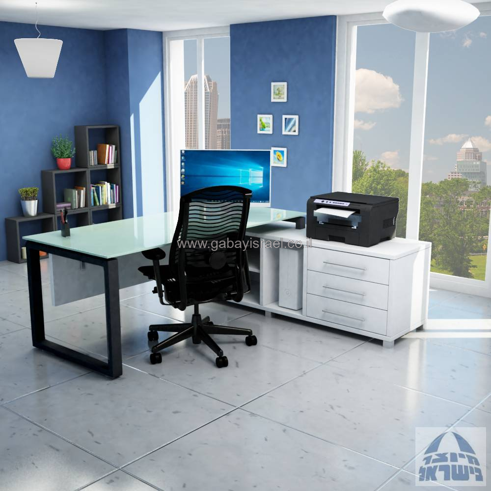 מערכת מנהלים יוקרתית זכוכית לבנה דגם Window רגל כסופה