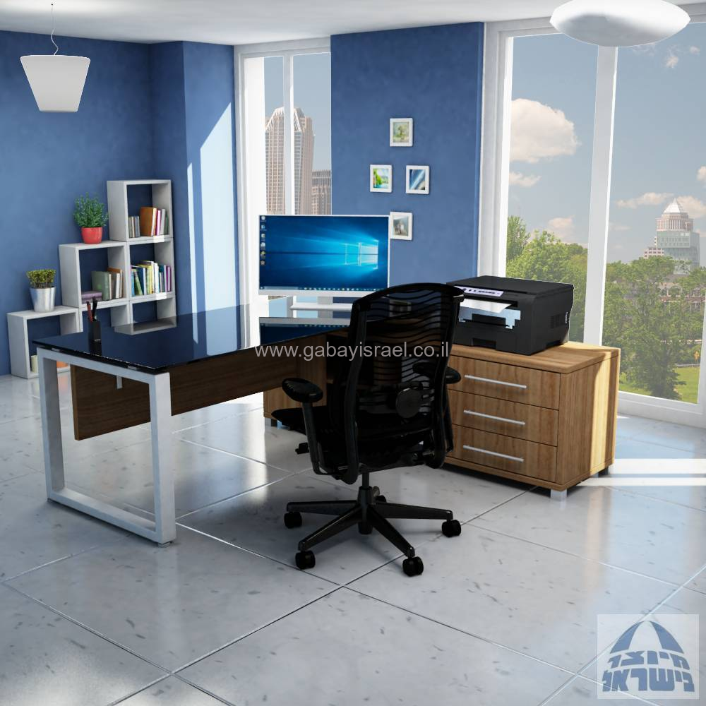 מערכת מנהלים יוקרתית זכוכית שחורה דגם Window רגל כסופה