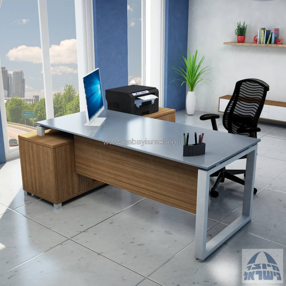 מערכת מנהלים יוקרתית זכוכית אפורה דגם Window רגל כסופה