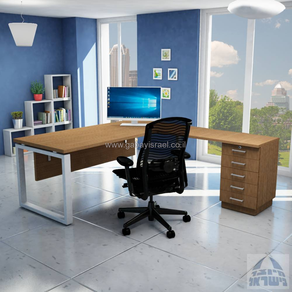 שולחן כתיבה פינתי  WINDOW כולל מגירות ומסתור עץ