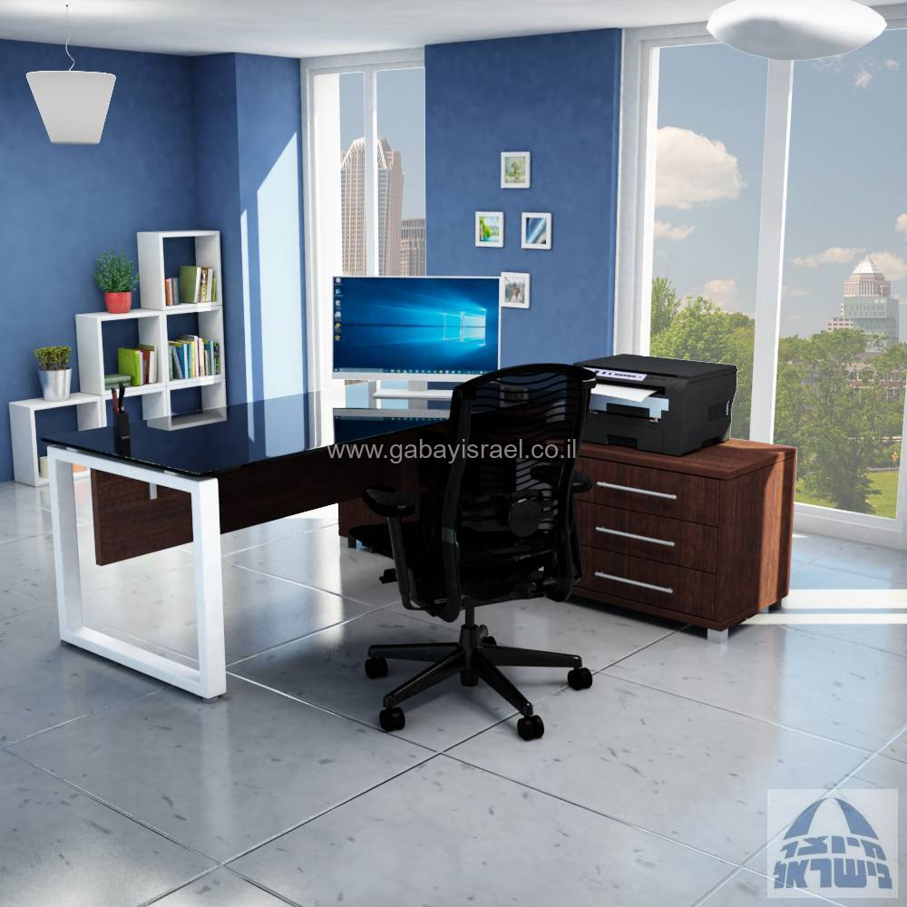מערכת מנהלים יוקרתית זכוכית שחורה דגם Window רגל כסופה
