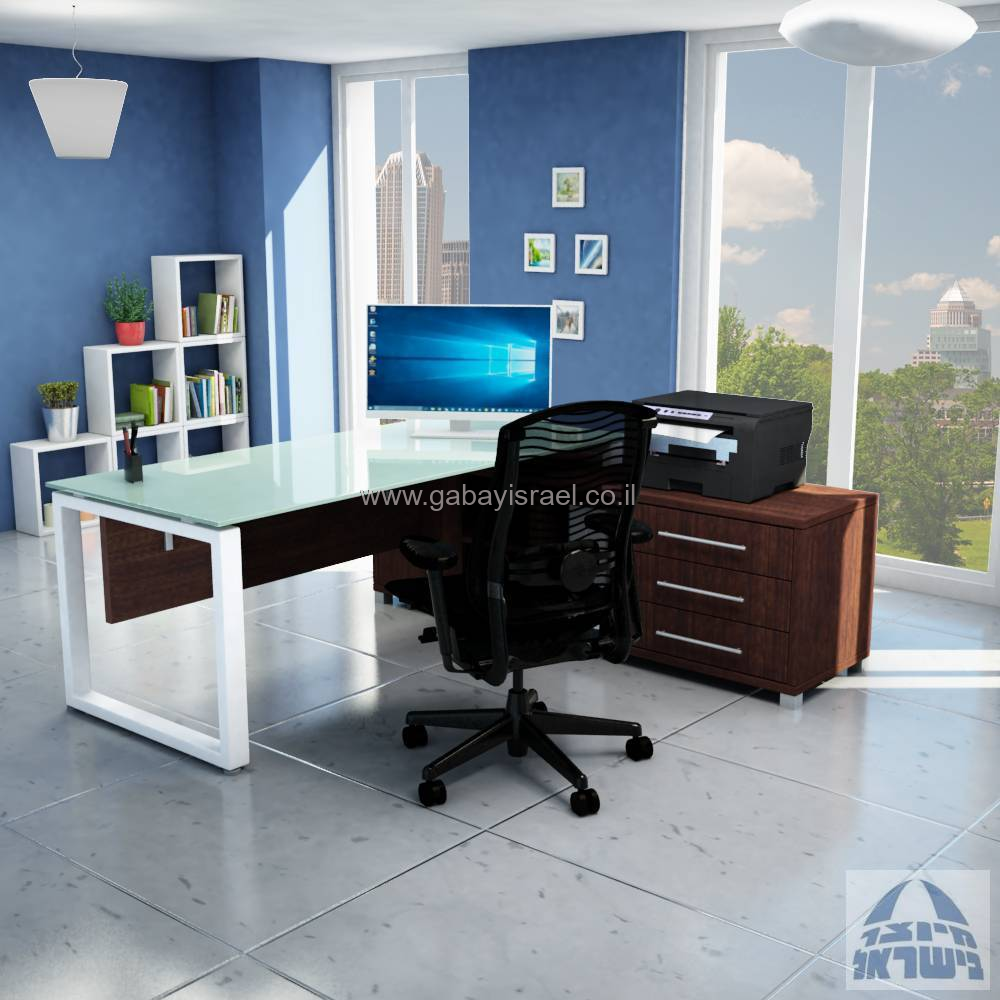 מערכת מנהלים יוקרתית זכוכית לבנה דגם Window רגל כסופה