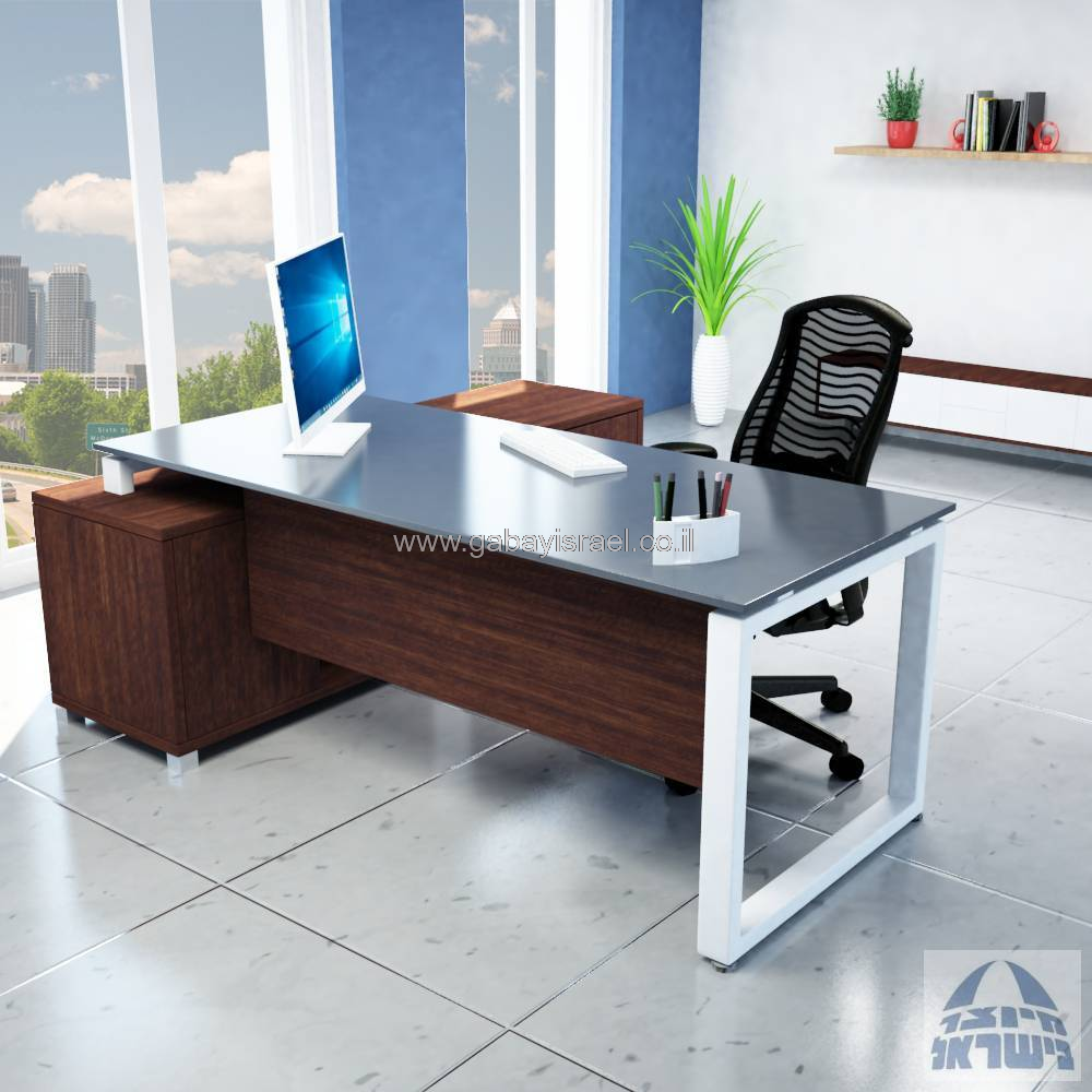 מערכת מנהלים יוקרתית זכוכית אפורה דגם Window רגל כסופה