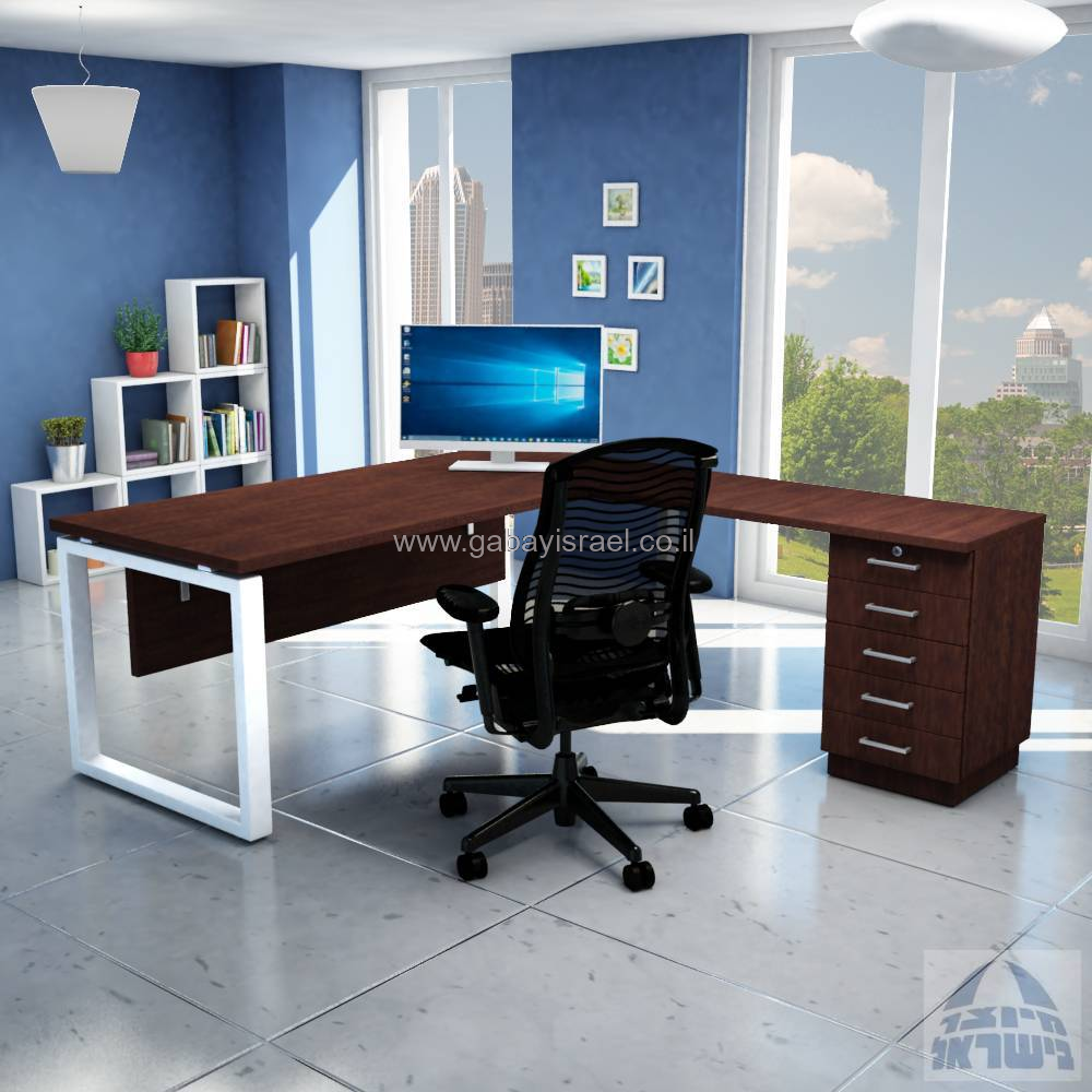שולחן כתיבה פינתי  WINDOW כולל מגירות ומסתור עץ