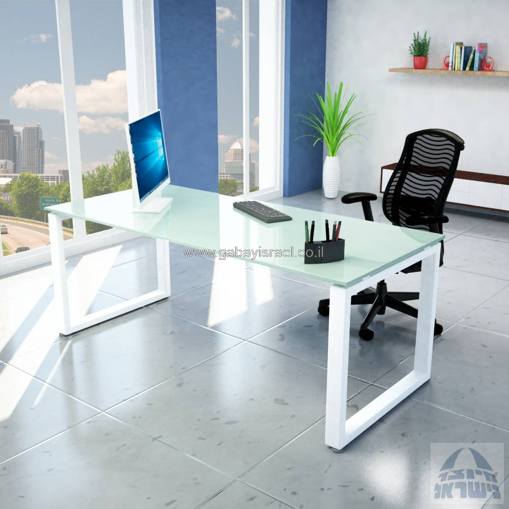 שולחן זכוכית  WINDOW רגל בצבע כסוף ללא מסתור 